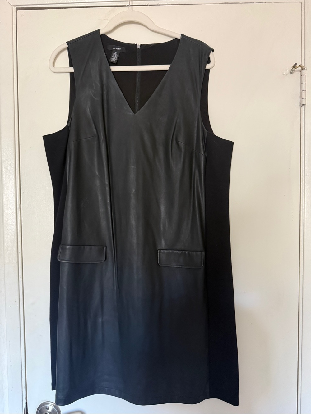 Alfani Black Faux Leather-Front Sleeveless Shift Dress